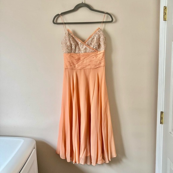 Silk Badgley Mischka Dress Peach Silver size 6